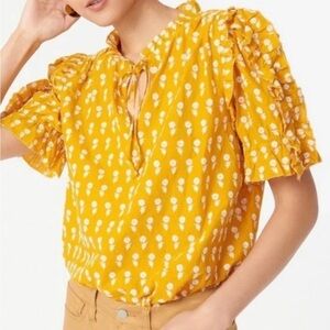 J Crew Cotton Ruffle  Embroidered top with floating sunflowers